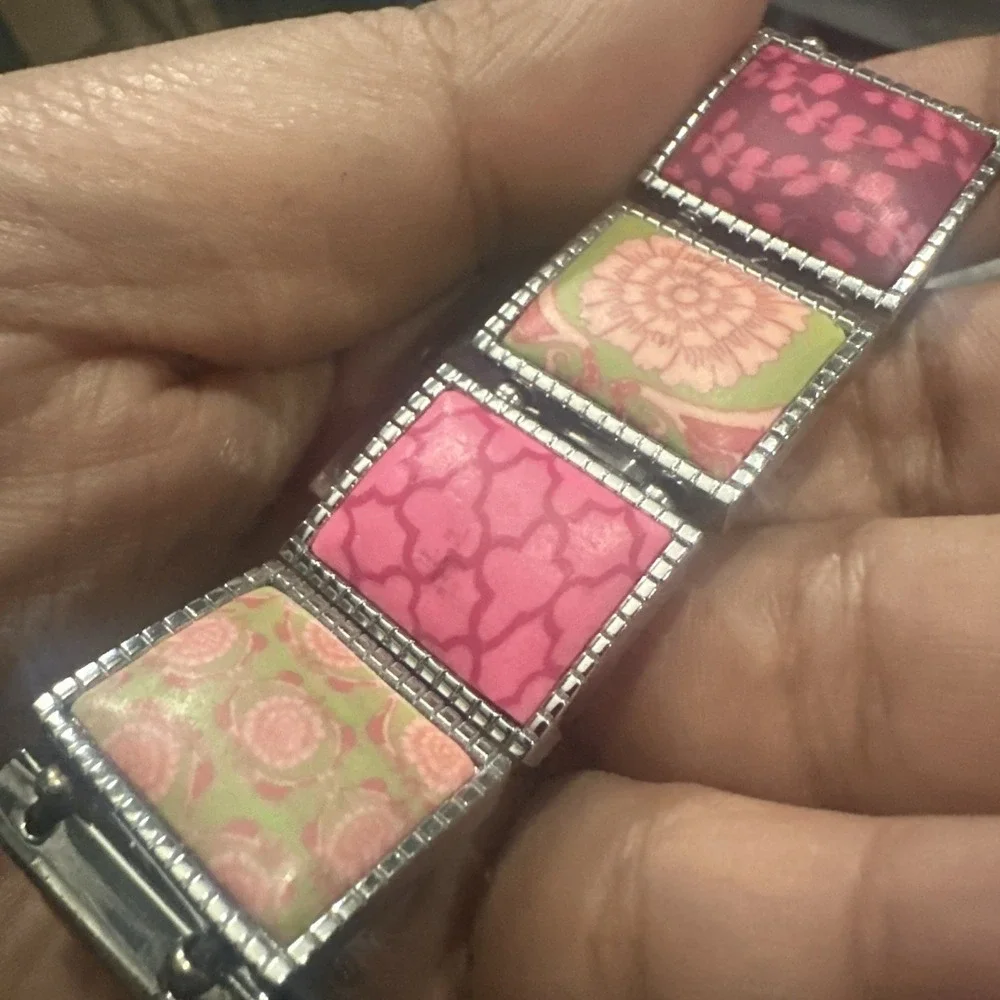 Working Jilzarah Blossom Ladies Watch Polymer Clay Inlays Stretch Band Artisan